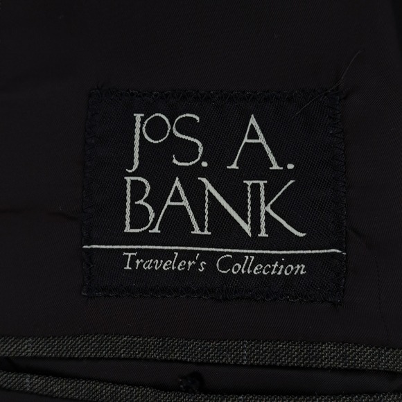 Jos A Bank Mens 46L Plaid Wool Traveler's 2 Piece Suit Windowpane Pants 41x31 - Picture 9 of 16